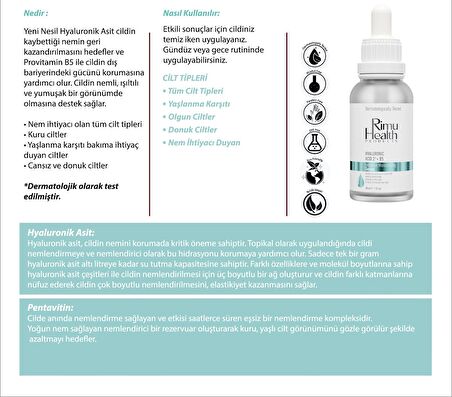 Tüm Cilt Tipleri İçin PARFÜMSÜZ Yoğun Nemlendirici Serum  (hyaluronic Acid 2% B5 ) RM000106