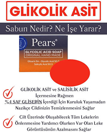 PEARS ORIGINAL HAND MADE GLYCOLIC ACID SOAP – EL YAPIMI GLİKOLİK ASİTLİ SABUN 120 GR