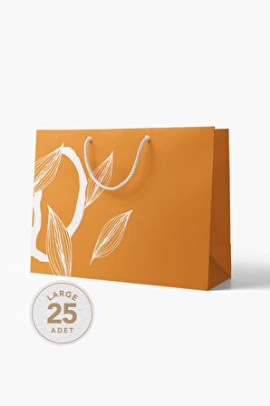 Large 25'li 9,5 Desi Floral Seri Kraft Çanta 51x35x16cm - Kiremit