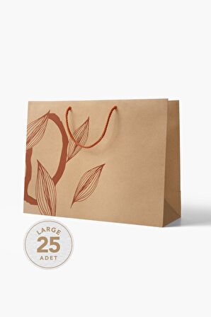 Large 25'li 9,5 Desi Floral Seri Kraft Çanta 51x35x16cm - Esmer