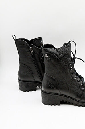 Venüs Kadın Hakiki Deri Waterproof Bağcıklı Fermuarlı Bot 1950891K - Siyah - 36