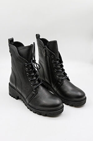Venüs Kadın Hakiki Deri Waterproof Bağcıklı Fermuarlı Bot 1950891K - Siyah - 36