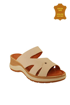 Venüs 2409904Y Hakiki Deri Kadın Anatomik Terlik BEJ Ç