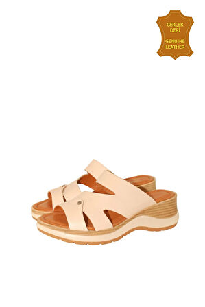 Venüs 2409904Y Hakiki Deri Kadın Anatomik Terlik BEJ Ç
