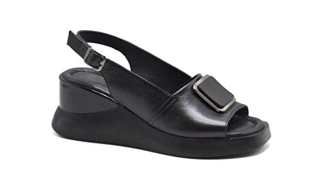 VENÜS 2409302Y DOLGU TOPUK FASHİON DERİ KADIN SANDALET