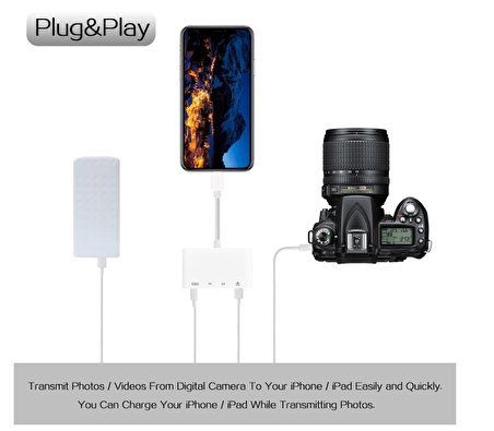 iPhone X 11 12 13 Pro Plus Kart Okuyucu Kamera Bağlantı Kiti Şarj