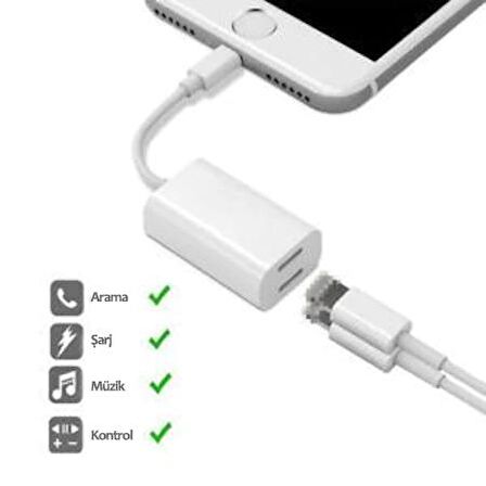 iPhone 7 8 Plus X Xr Xs 11 12 Pro Max Kulaklık Şarj 2in1 Adaptör