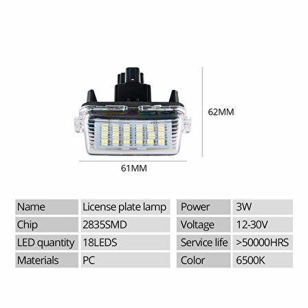 Toyota Corolla Avensis Camry Yaris Plaka Ledi Aydınlatma Lambası