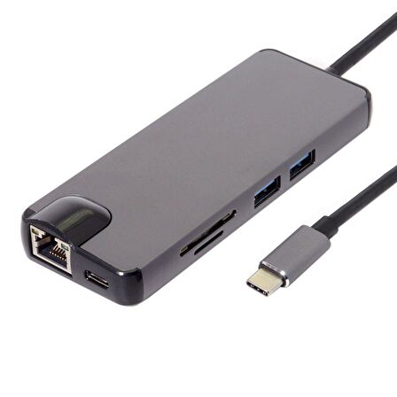 Type-C Usb 3.1 8in1 4K Hdmi Vga Micro SD Rj-45 2 Usb Şarj Girişli