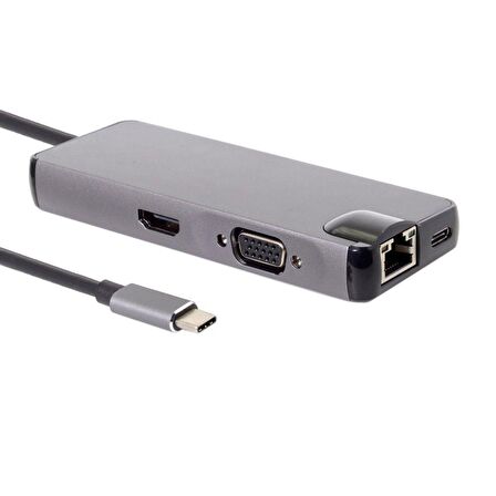 Type-C Usb 3.1 8in1 4K Hdmi Vga Micro SD Rj-45 2 Usb Şarj Girişli