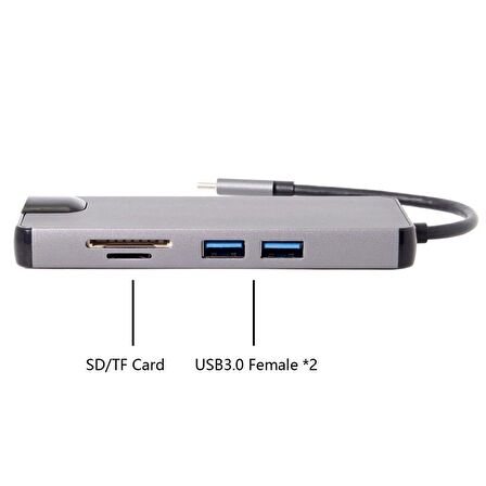Type-C Usb 3.1 8in1 4K Hdmi Vga Micro SD Rj-45 2 Usb Şarj Girişli