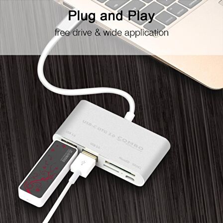Type-C Usb C 3.1 Kart Okuyucu 2 Usb 3.0 Hub Micro Usb Şarj Girişi