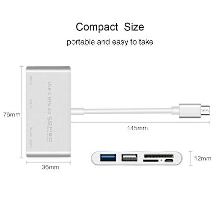 Type-C Usb C 3.1 Kart Okuyucu 2 Usb 3.0 Hub Micro Usb Şarj Girişi