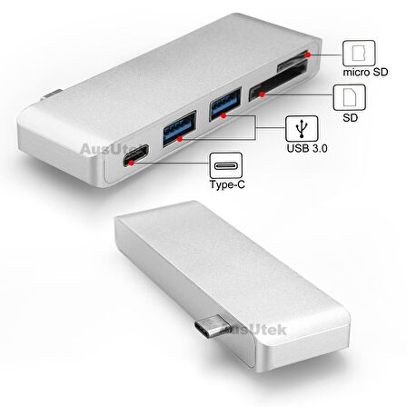 Macbook Type-C Port Çoğaltıcı Usb 3.0 Type-C ve Micro Sd Girişli