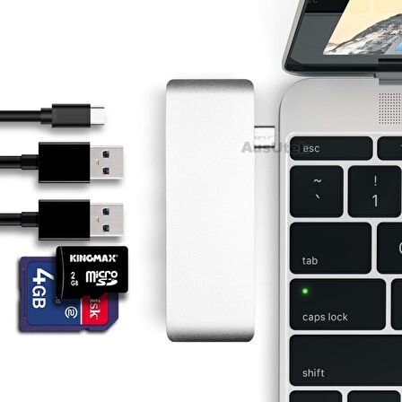 Macbook Type-C Port Çoğaltıcı Usb 3.0 Type-C ve Micro Sd Girişli