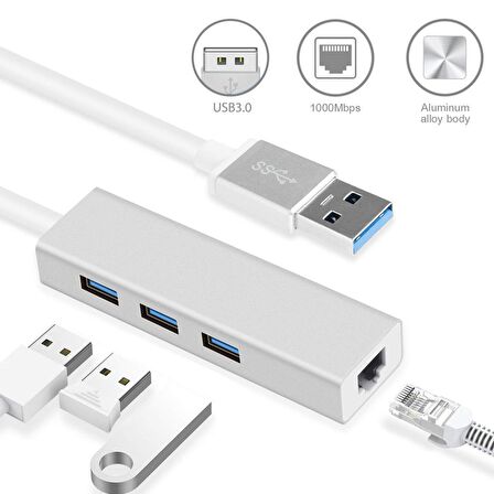 Usb 3.0 To Ethernet RJ45 Gigabit 3 Port Usb 3.0 Çoklayıcı