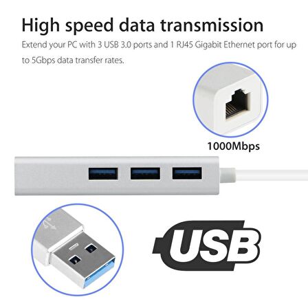 Usb 3.0 To Ethernet RJ45 Gigabit 3 Port Usb 3.0 Çoklayıcı