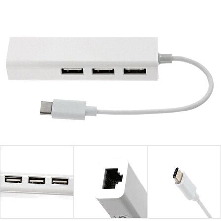 USB-C 3.1 Type-C 3 Port Usb 3.0 ve RJ45 Yüksek Hızlı Ethernet