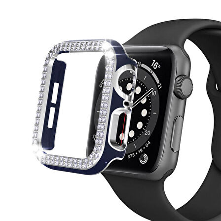 Apple Watch 7 Serisi 45mm Çift Sıra Parlak Taşlı Rubber Kasa Kapak