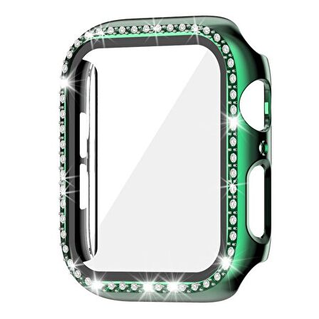 Apple Watch 7 45mm Uyumlu Tek Sıra Parlak Taşlı Rubber Kasa Kapak