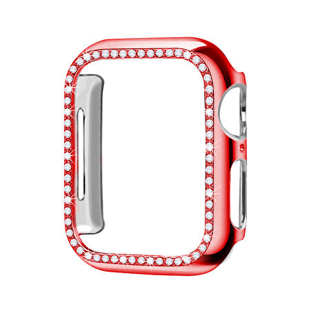 Apple Watch 7 8 9 41mm Uyumlu Tek Sıra Parlak Taşlı Rubber Kasa Kapak