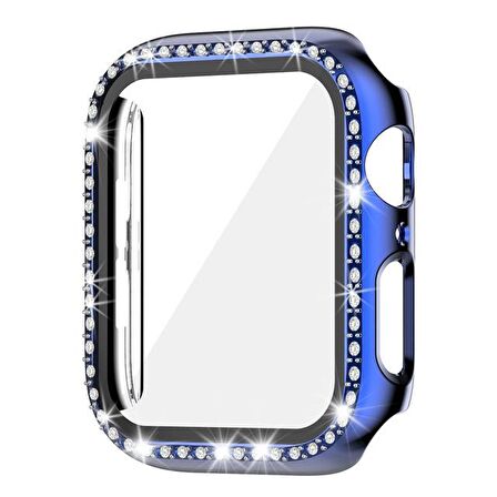 Apple Watch 5 6 44mm Uyumlu Tek Sıra Parlak Taşlı Rubber Kasa Kapak