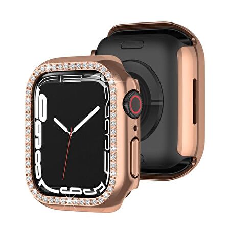 Apple Watch 5 6 44mm Uyumlu Tek Sıra Parlak Taşlı Rubber Kasa Kapak
