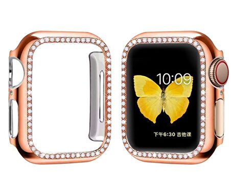 Apple Watch 5 6 44mm Uyumlu Tek Sıra Parlak Taşlı Rubber Kasa Kapak