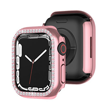 Apple Watch 7 8 9 44mm Uyumlu Tek Sıra Parlak Taşlı Rubber Kasa Kapak
