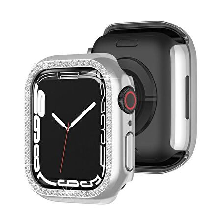 Apple Watch 5 6 40mm Uyumlu Tek Sıra Parlak Taşlı Rubber Kasa Kapak