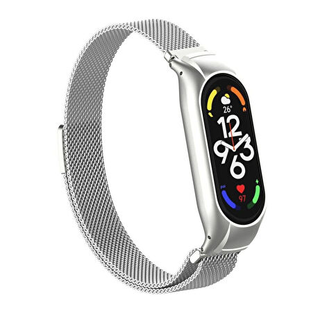 Xiaomi Mi Band 7 Uyumlu Metal Hasır Manyetik Kordon Kayış