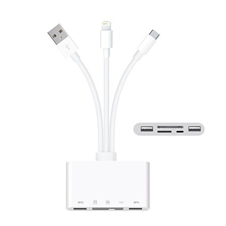 5in1 Allround iPhone Type-C Usb 2xUsb Sd Tf Kart Şarj Adaptörü