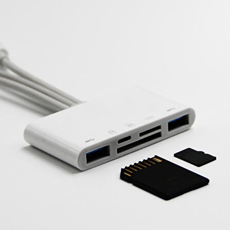5in1 Allround iPhone Type-C Usb 2xUsb Sd Tf Kart Şarj Adaptörü