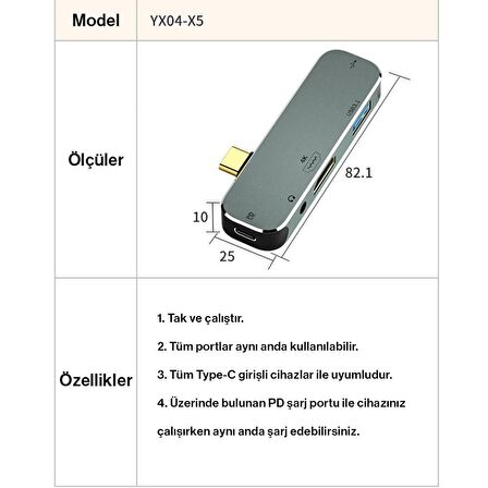 Type-C Usb 3.1 Usb 3.0 Usb 2.0 Hdmi PD 3.5m Giriş Çevirici Hub X5