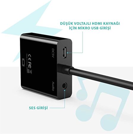 Syncwire HDMI to VGA Ses ve Micro Usb Çıkışlı Adaptör Çevirici