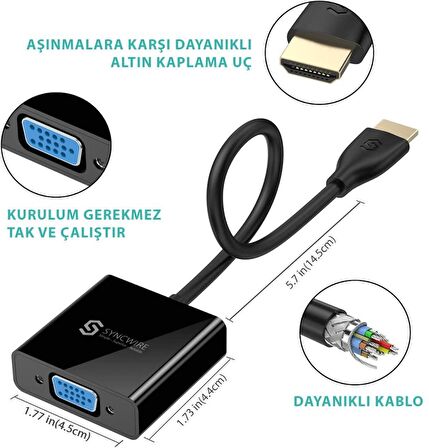 Syncwire HDMI to VGA Ses ve Micro Usb Çıkışlı Adaptör Çevirici