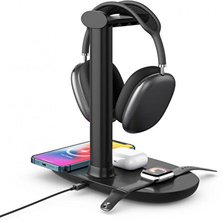 4in1 15W iPhone Airpods Watch Kablosuz Şarj ve Kulaklık Stand B15A