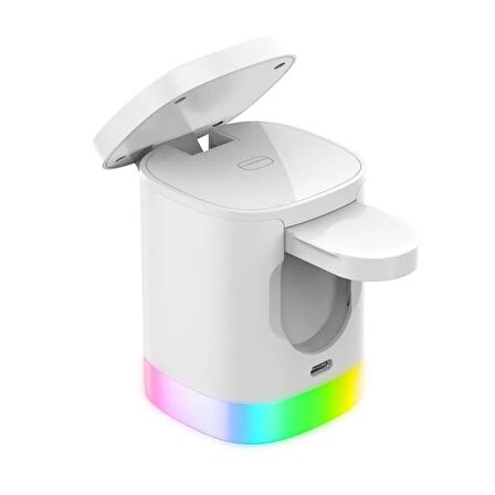 3in1 15w iPhone Airpods Watch Kablosuz Şarj Cihazı Rgb Işıklı T15