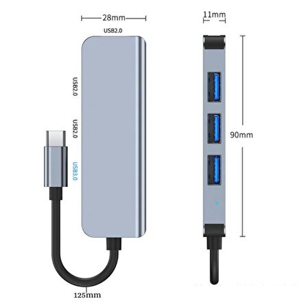 Type-C 1xUSB 3.0 3xUsb 2.0 HUB Otg Çoğaltıcı Adaptörü BYL-2013T