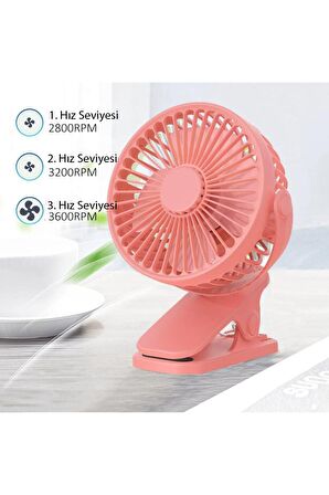 3 Kademe Şarjlı Mandallı 360° Taşınabilir Fan Vantilatör JH-006