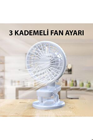 3 Kademe Şarjlı Mandallı 120° Taşınabilir Fan Vantilatör F02