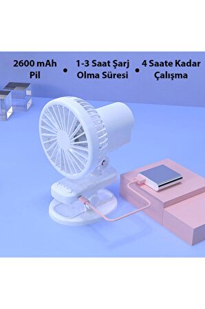 3 Kademe Şarjlı Mandallı 120° Taşınabilir Fan Vantilatör F02