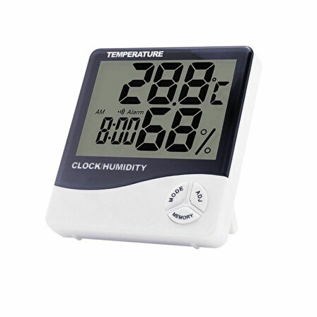 Techmaster 1 Dijital Termometre Nem ve Isı Ölçer Masa Saati Alarm