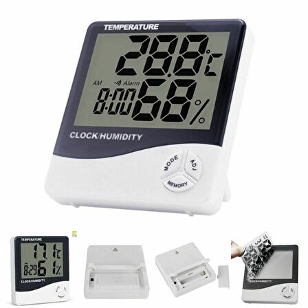 Techmaster 1 Dijital Termometre Nem ve Isı Ölçer Masa Saati Alarm