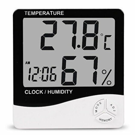 Techmaster 1 Dijital Termometre Nem ve Isı Ölçer Masa Saati Alarm