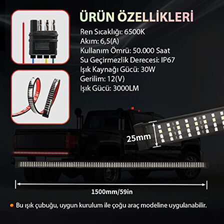 Pick Up Off Road 4x4 Bagaj 4 Sıra Kayan LED Sinyalli 5 Modlu 150cm