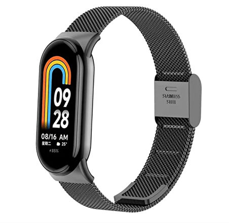 Xiaomi Mi Band 8 Mi Band 9 Uyumlu Paslanmaz Metal Hasır Tokalı Kordon Kayış