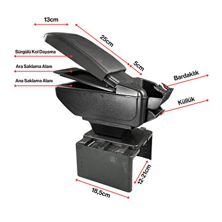 Universal Her Araca Uyumlu Sürgülü Kol Dayama Kolçak Bardaklık ve Küllüklü