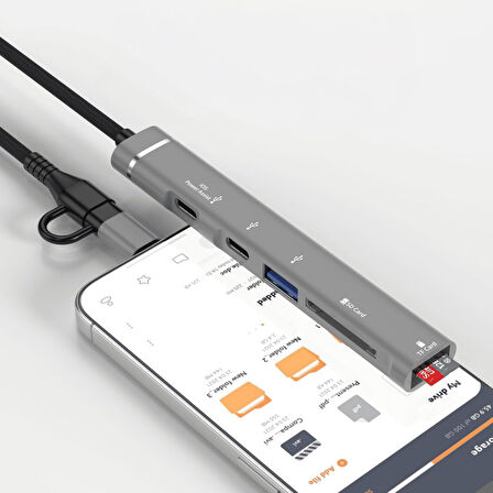 Type-C lightning Pd Sd Tf Kart Okuyucu Usb 3.0 Hub Çevirici 019E