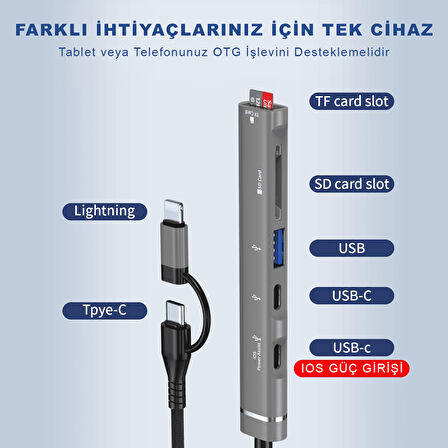 Type-C lightning Pd Sd Tf Kart Okuyucu Usb 3.0 Hub Çevirici 019E